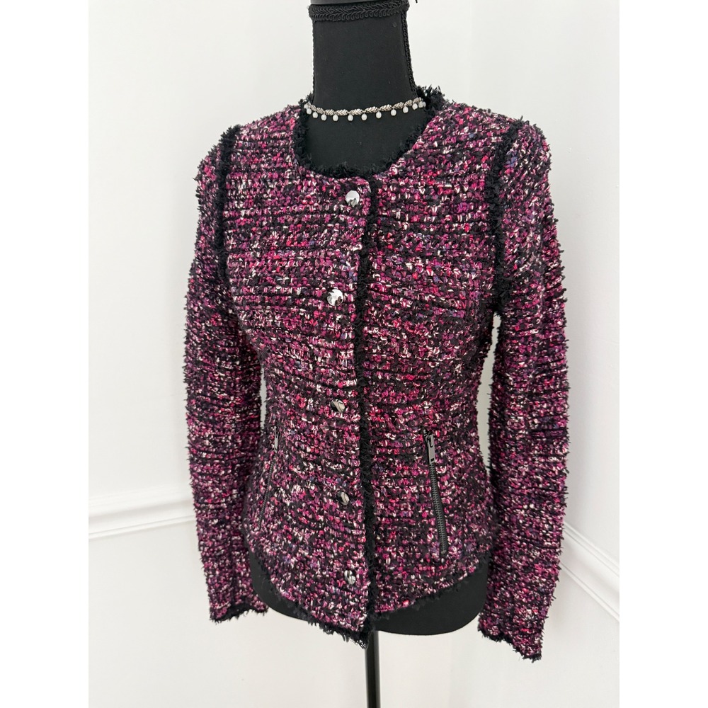 White House Black Market Amalfi Tweed Pink Kiss Striped Novelty Jacket Size S